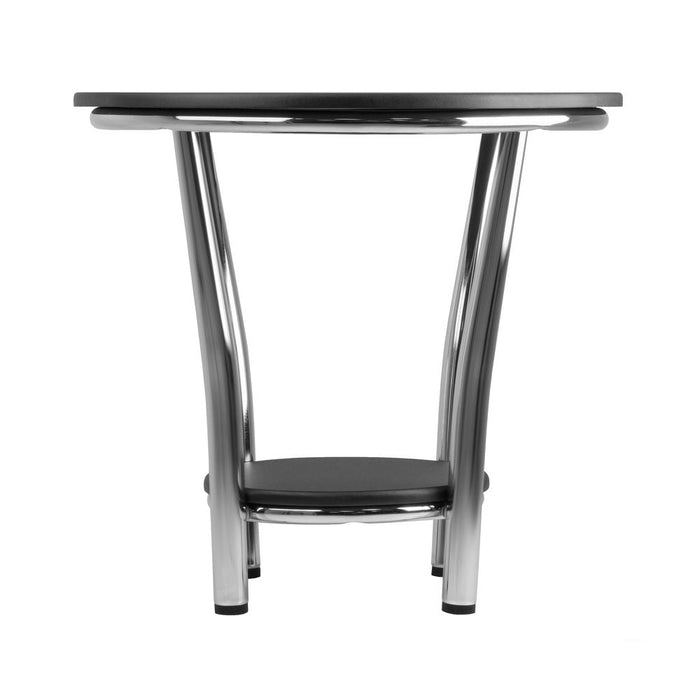 Maya Round End Table, Black Top, Metal Legs