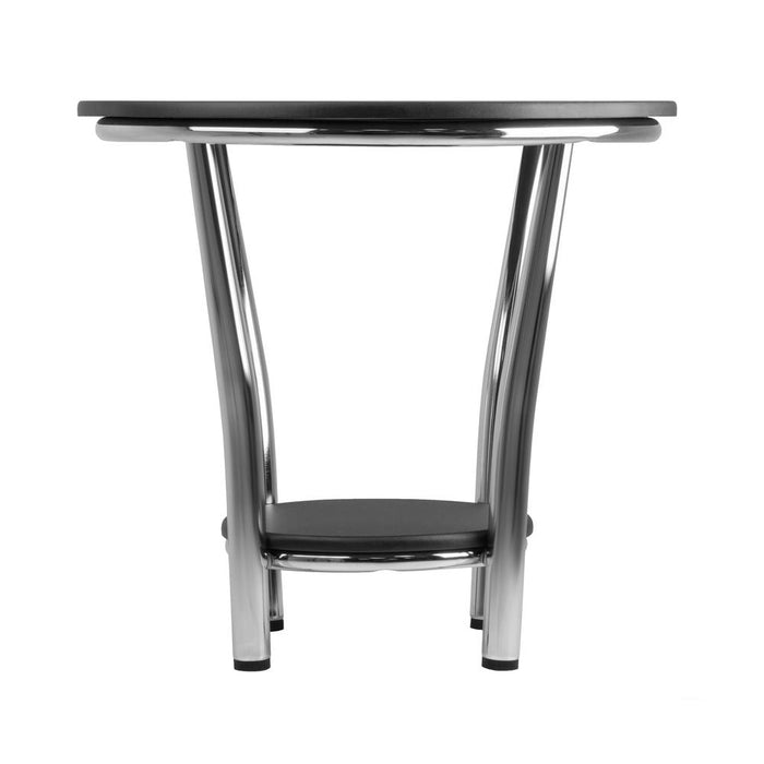 Maya Round End Table, Black Top, Metal Legs