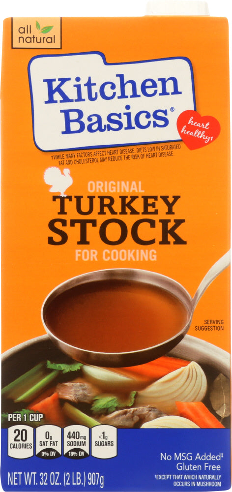 Kitchen Basics Original Turkey Stock is rich, complex and full-bodied made with turkey, tender veggies and herbs and spices, slow-simmered for hours. This turkey stock contains no artificial flavors, making it a fantastic way to take your cooking to the next level. Use it in your favorite sauce, soup and other recipes.