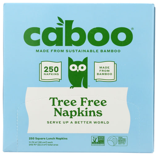 Tree free lunch napkins made from 100% bamboo &amp; sugarcane pulp. With the strength of bamboo &amp; the softness of sugarcane, Caboo is the sustainable alternative to tree-based products. Caboo table napkins are biodegradable making them an environmentally friendly choice for the RV, camping, picnics in the park and all your gatherings. Soft and absorbent 1-ply, 250 sheets.