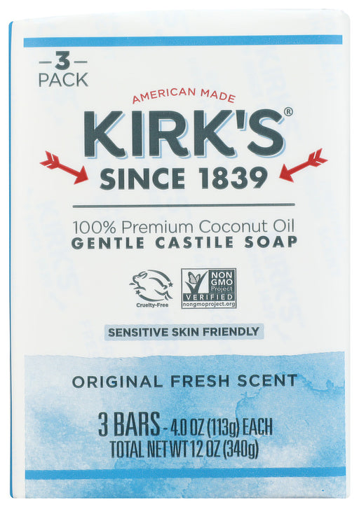 Since 1839, Kirk's Original Coco Castile Soap has given the consumer a high quality, natural soap at an affordable price. "Castile" originally referred to the highly-prized vegetable based soap produced in Castile, Spain. For centuries this soap was considered "the soap of royalty" because of its luxurious lather and gentleness to the skin. Today, "Castile" refers to any vegetable based soap.