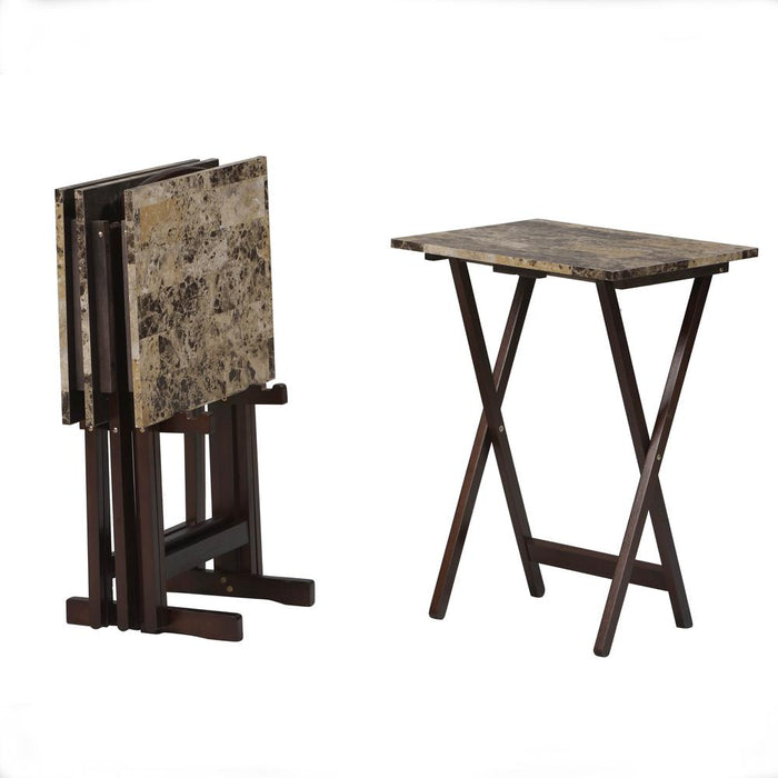 Tray Table Set Faux Marble -Brown