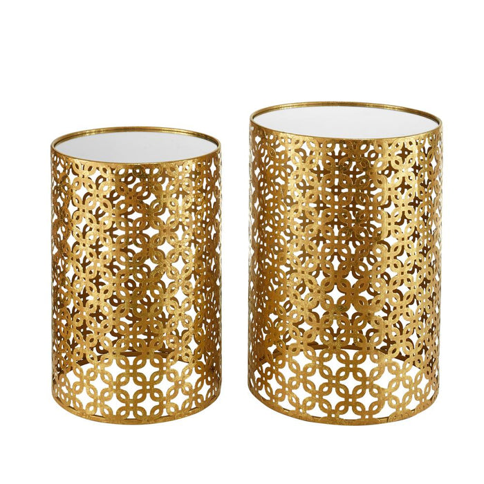 Set Of Two Round Gold Nested Tables With Mirror Tops