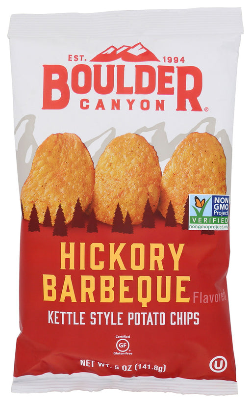 Boulder Canyon&trade; Hickory Barbeque Potato Chips deliver a sweet, smoked flavor that takes you back to your favorite outdoor barbeque. These rugged, rich and tangy chips feature a robust combination of hickory flavor, garlic and onion in an all natural snack.