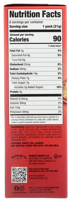 NONNIS: Cranberry Almond Thin Cookies, 4.44 oz