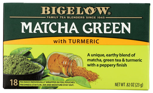 Each ingredient has been carefuly selected by the Biglow family to deliver an uncompromised quality tea experience. This recipe is an earthy blend of matcha, green tea, and turmeric with a peppery finish. Each cup will reward you with a truly unique flavor experience of smooth and spicy goodness.