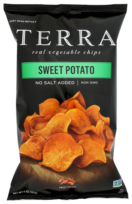 Terra Sweet Potato Chips were first introduced in our original Terra Chips vegetable mix. Rich and flavourful sweet potatoes a re cooked to perfection with NO SALT ADDED, just the way you like them. An energy source high in potassium, vitamin C, and vitamin A, sweet potatoes provide a healthy solution for everyday snacking.