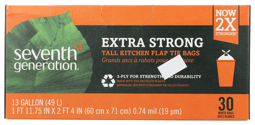 Gencore 3-layer technology sandwiches recycled material between two layers of virgin plastic so these trash bags are tough and resistant to tearing, giving you confidence when you pull your trash bag out of the can. These drawstring kitchen trash bags are made with 65% post-consumer recycled plastic.