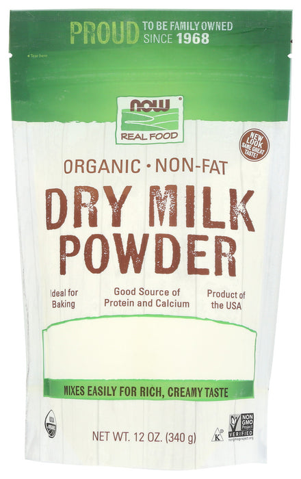 NOW: Organic Non Fat Dry Milk Powder, 12 oz