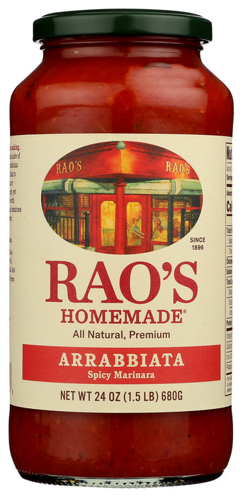 Rao's Arrabbiata Sauce is another typical Southern Italian sauce originating from the Campania region. Arrabbiata or œAngry sauce refers to the flavor profile of this sauce made with the perfect amount of crushed red pepper to add a subtle yet spicy flavor to your favorite recipes.