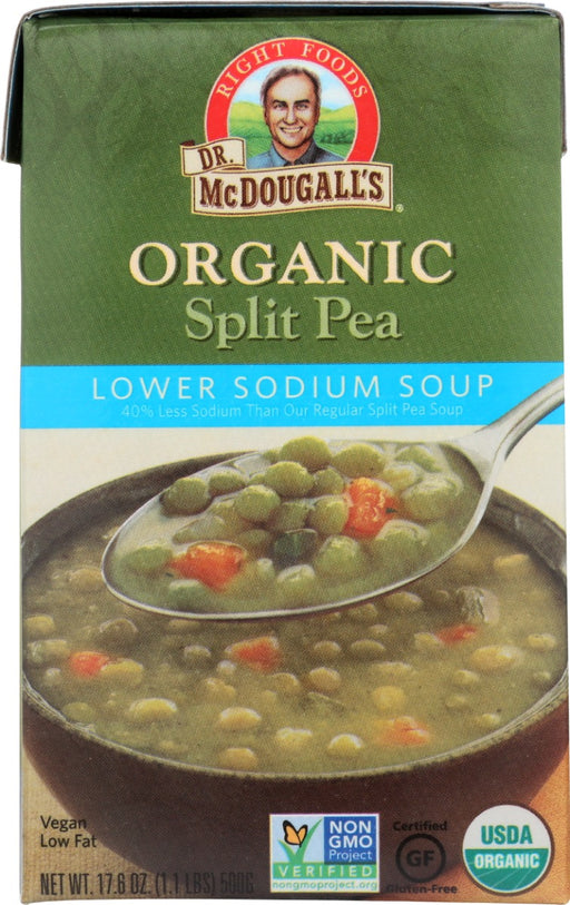 Delicious split peas and vegetables in a perfectly seasoned, low sodium broth with only 290 mg sodium per serving. It's a wonderful gluten-free and organic soup with the goodness of home. Enjoy at work or keep it in the pantry for a tasty, quick, nutritious meal.