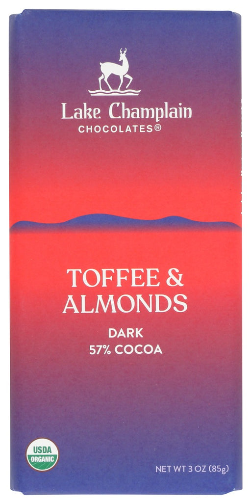 LAKE CHAMPLAIN CHOCOLATES: 57% Dark Chocolate Toffee and Almonds Bar, 3 oz