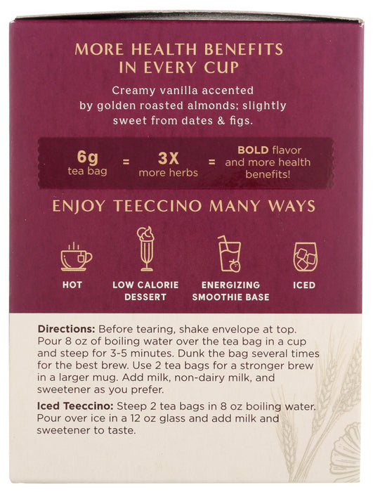 TEECCINO: Vanilla Nut Tea Single Serve, 10 bg