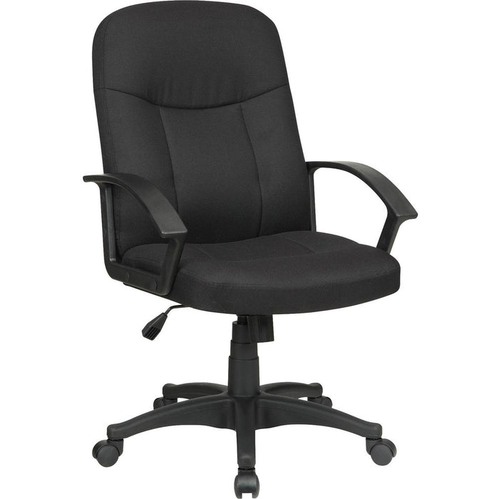 Lorell Executive Fabric Mid-Back Chair - Black Fabric Seat - Black Fabric Back - Black Frame - 5-star Base - 1 Each