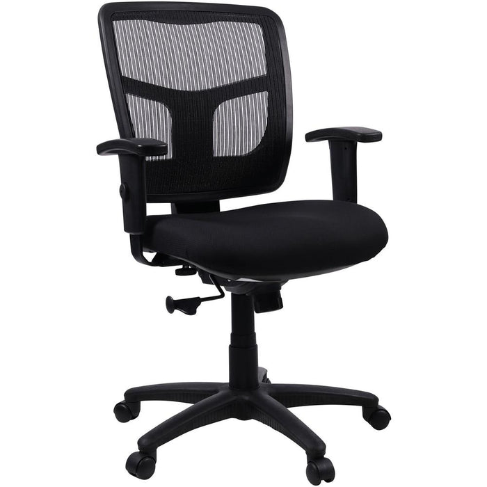 Lorell Managerial Mesh Mid-back Chair - Black Fabric Seat - Black Back - Black Frame - 5-star Base - Black - 1 Each