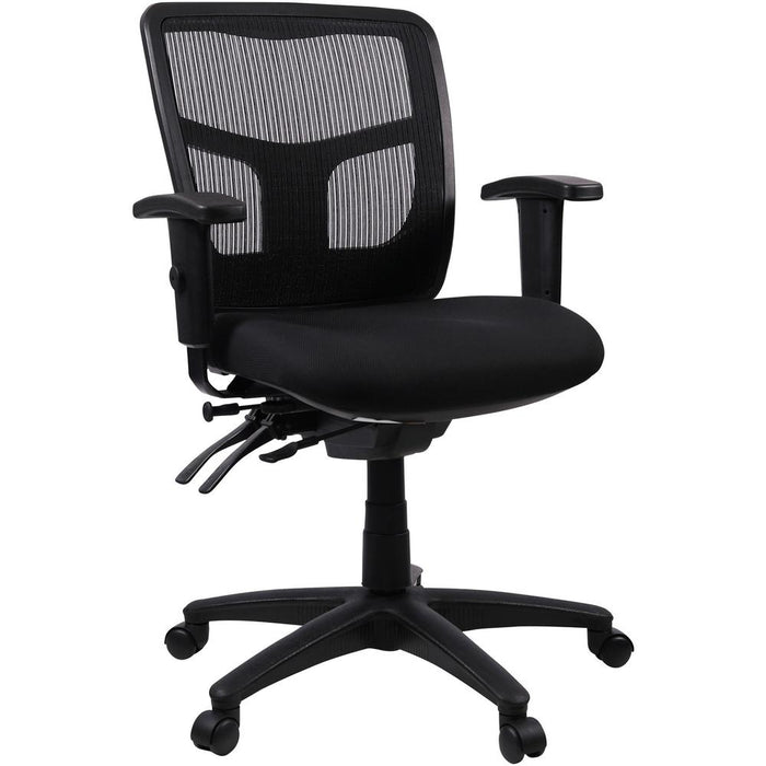 Lorell Managerial Swivel Mesh Mid-back Chair - Black Fabric Seat - Black Back - Black Frame - 5-star Base - Black - 1 Each