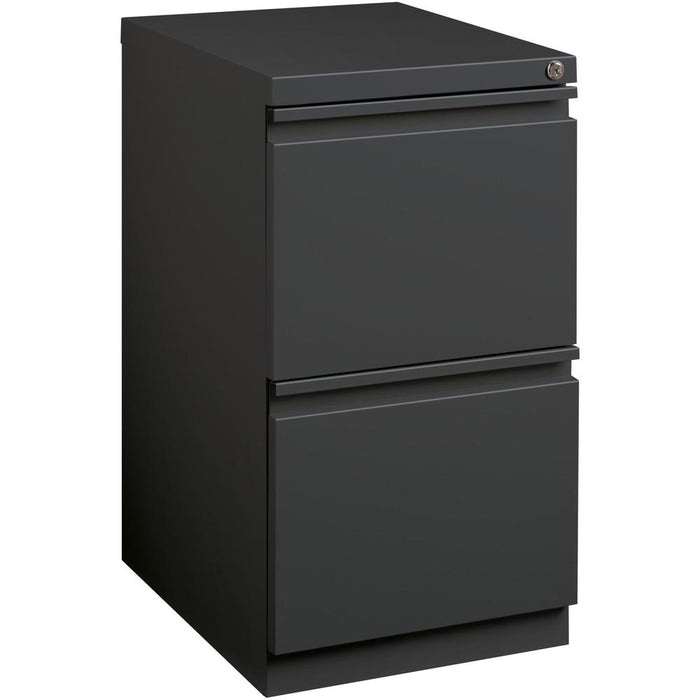 Lorell 20" File/File Mobile File Cabinet with Full-Width Pull - 15" x 19.9" x 27.8" - 2 x Drawer(s) for File - Letter - Recessed Drawer, Security Lock, Ball-bearing Suspension, Casters - Charcoal - St