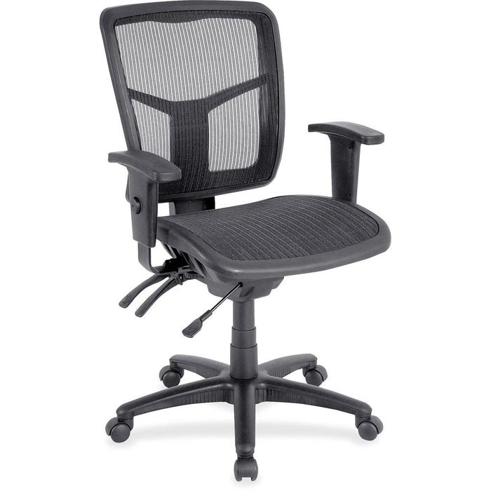 Lorell Mid-Back Mesh Swivel Office Chair - Black Frame - 5-star Base - Black, Silver - 1 Each