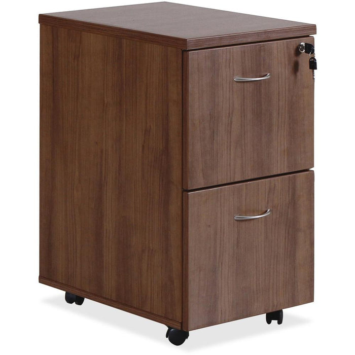 Lorell Essentials Series File/File Mobile File Cabinet - 15.8" x 22"28.4" Pedestal, 1.5" Caster - 2 x File Drawer(s) - Finish: Laminate, Walnut - Mobility, Built-in Hangrail, Locking Pedestal, Dual Wh