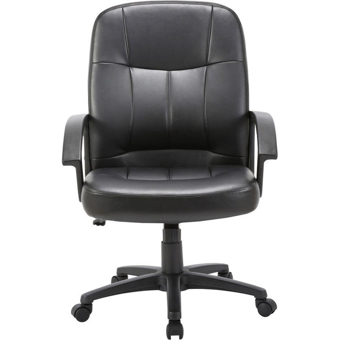 Lorell Chadwick Managerial Leather Mid-Back Chair - Black Leather Seat - Black Frame - 5-star Base - Black - 1 Each