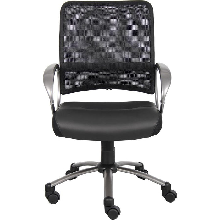 Lorell Mid Back Task Chair - Black Leather Seat - 5-star Base - Black - 1 Each