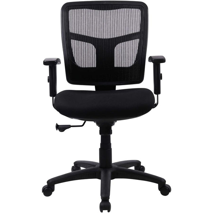 Lorell Managerial Mesh Mid-back Chair - Black Fabric Seat - Black Back - Black Frame - 5-star Base - Black - 1 Each