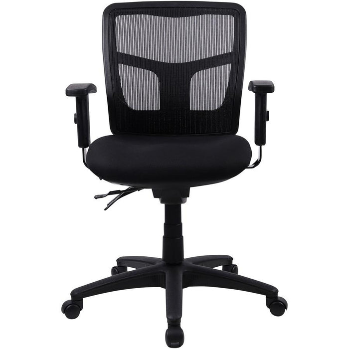 Lorell Ergomesh Swivel Mesh Mid-back Office Chair - Black Fabric Seat - Black Back - Black Frame - 5-star Base - Black - 1 Each