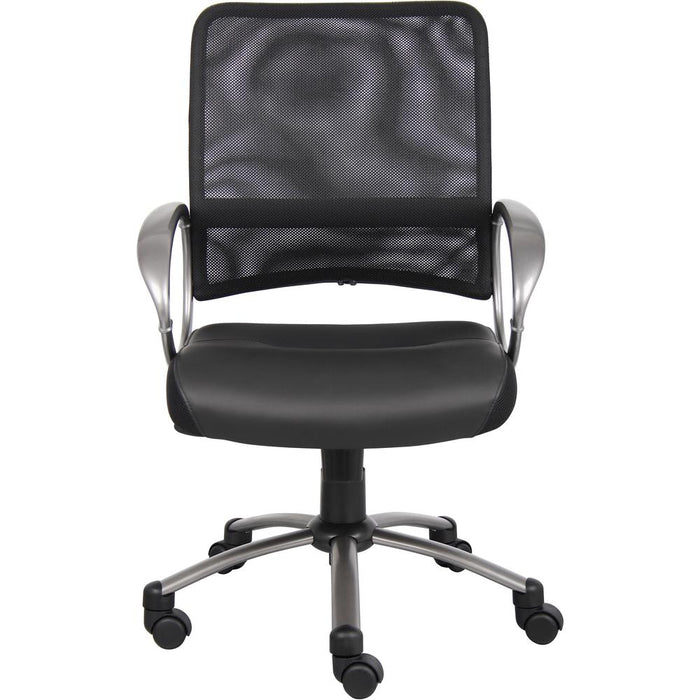 Lorell Mid Back Task Chair - Black Leather Seat - 5-star Base - Black - 1 Each