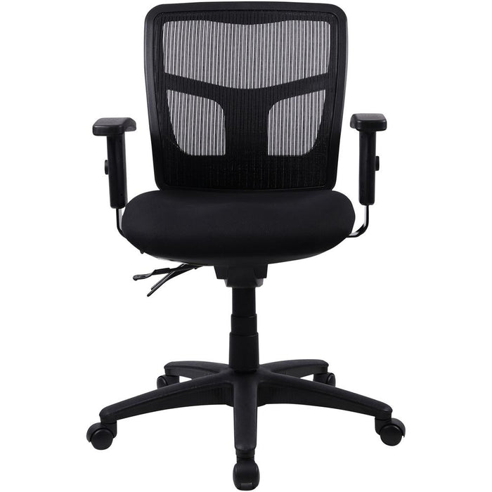 Lorell Managerial Swivel Mesh Mid-back Chair - Black Fabric Seat - Black Back - Black Frame - 5-star Base - Black - 1 Each