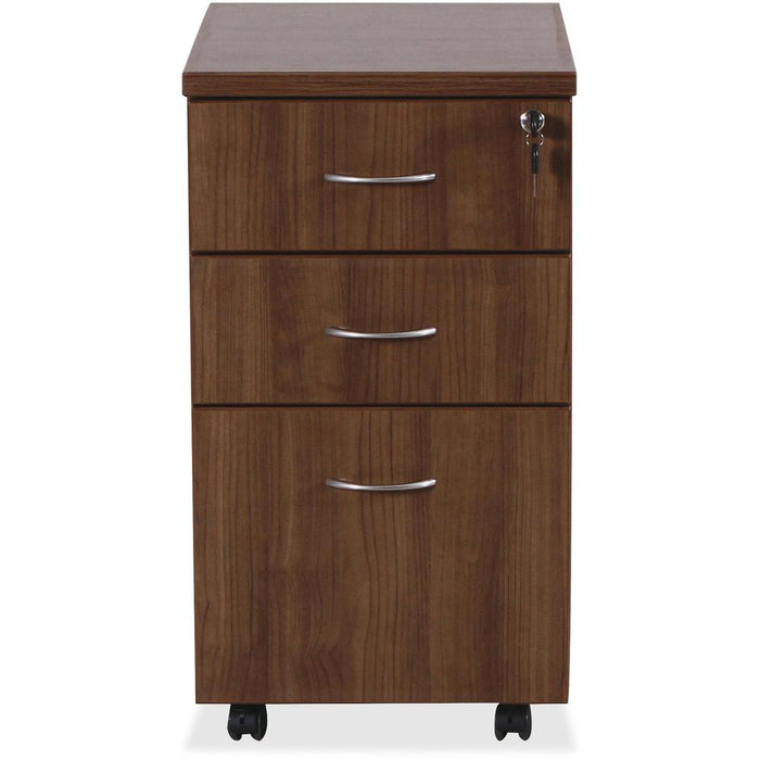 Lorell Essentials Series Box/Box/File Mobile File Cabinet - 1" Top, 3.8" Drawer Pull, 0.1" Edge, 15.8" x 22"28.4" Pedestal - 3 x Box, File Drawer(s) - Single Pedestal - Walnut, Laminate Table Top - Bu