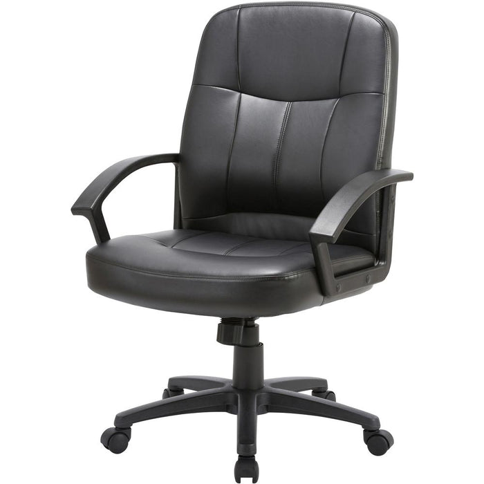 Lorell Chadwick Managerial Leather Mid-Back Chair - Black Leather Seat - Black Frame - 5-star Base - Black - 1 Each