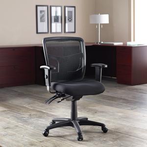 Lorell ErgoMesh Series Managerial Mid-Back Chair - Black Fabric Seat - Black Back - Black Frame - Mid Back - 5-star Base - 1 Each