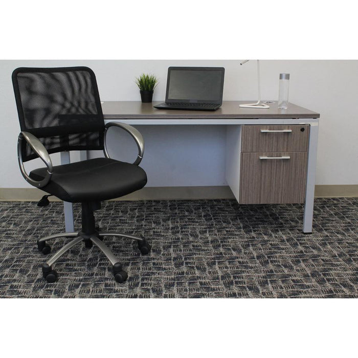 Lorell Mesh Mid-Back Task Chair - Black Leather Seat - 5-star Base - Black - 1 Each