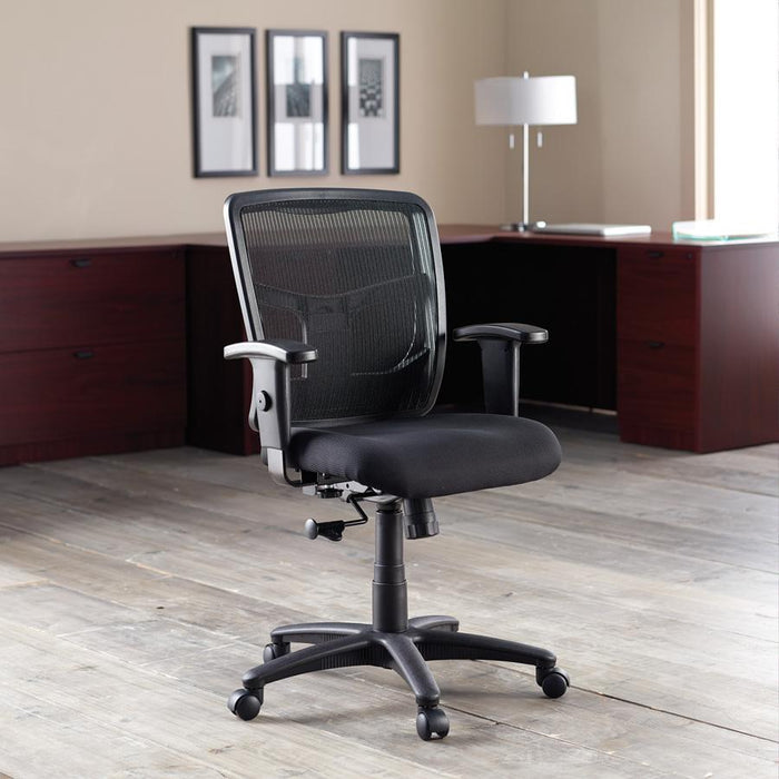 Lorell Ergomesh Managerial Mesh Mid-back Chair - Black Fabric Seat - Black Back - Black Frame - 5-star Base - Black - 1 Each