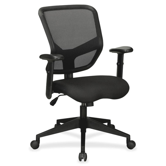 Lorell Executive Mesh Mid-Back Office Chair - Black Fabric Seat - Black Back - 5-star Base - 1 Each