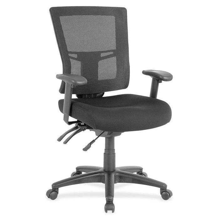 Lorell Mid-back Mesh Office Chair - Black Fabric Seat - Black Nylon Back - 5-star Base - Black - 1 Each