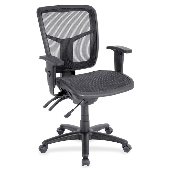 Lorell Mid-Back Swivel Mesh Chair - Black Frame - 5-star Base - Black, Silver - 1 Each