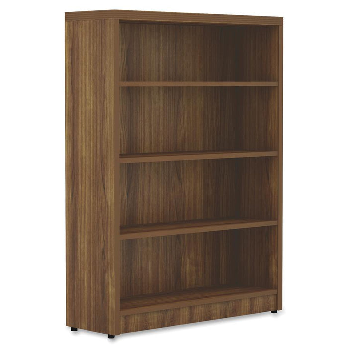 Lorell Chateau Bookshelf - 1.5" Top, 36" x 11.6"48.5" Bookshelf - 4 Shelve(s) - Reeded Edge - Material: P2 Particleboard - Finish: Walnut, Laminate - For Office, Book