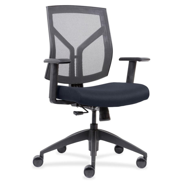 Lorell Mesh Back/Fabric Seat Mid-Back Task Chair - Dark Blue Fabric, Foam Seat - Black Frame - Mid Back - 1 Each