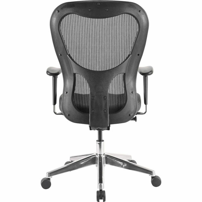 Lorell Mid Back Executive Chair - Black Leather Seat - Aluminum Frame - 5-star Base - 1 Each