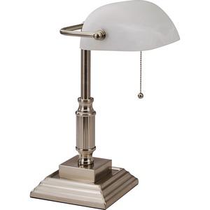Lorell 15" Classic Banker's Lamp - 15" Height - 6.5" Width - 10 W LED Bulb - Brushed Nickel - Desk Mountable - Silver - for Desk, Table