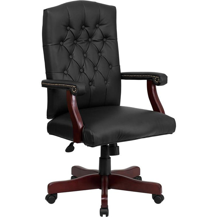 Black LeatherSoft Executive Swivel Office Chair with Arms