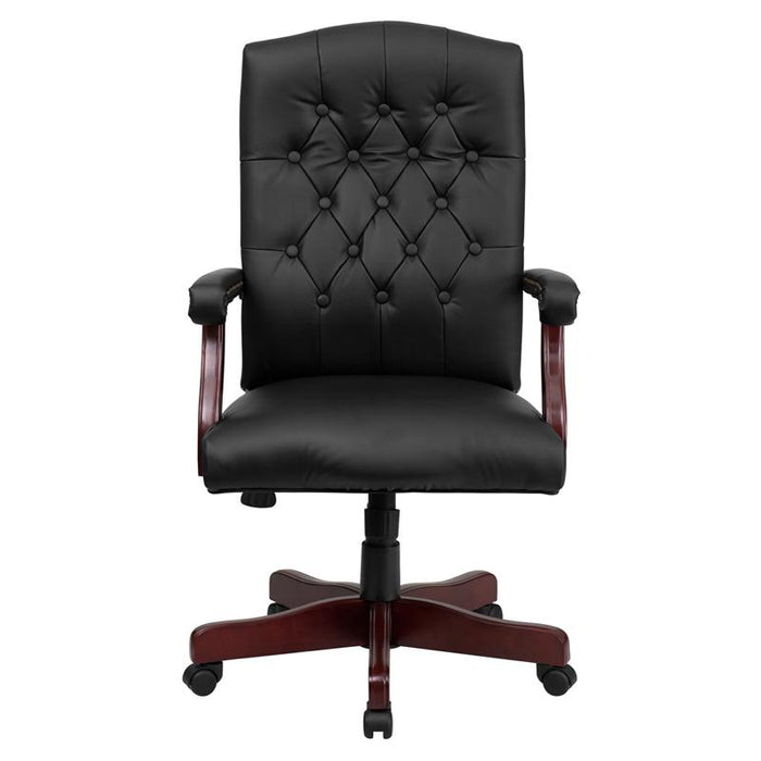 Black LeatherSoft Executive Swivel Office Chair with Arms