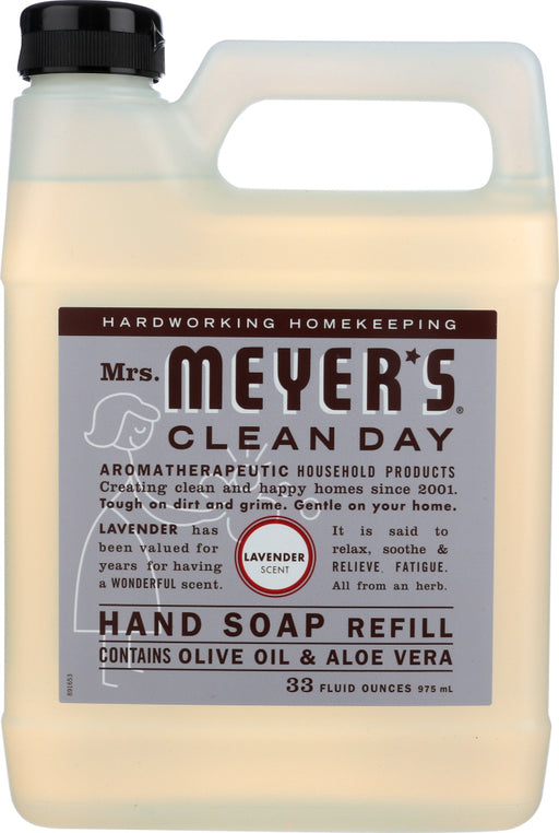 Mrs. Meyer's Clean Day Liquid Hand Soap Refill comes in a handy jug that refills your regular Mrs. Meyer's Clean Day Lavender Hand Wash Soap bottle up to two and a half times. Savings for you and for the earth. When you're done, throw the 25% PCR bottle in with your everyday recycling. Made in the USA.