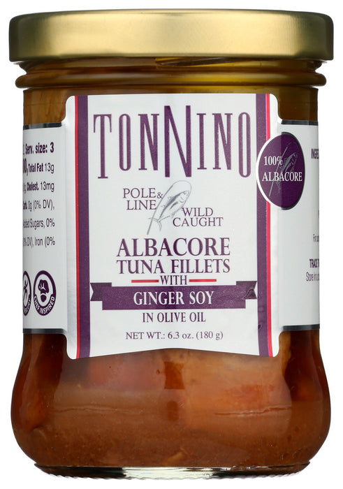 TONNINO: Albacore Tuna Fillet with Ginger Soy in Olive Oil, 6.3 oz