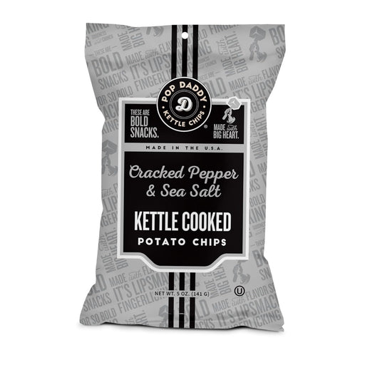 POP DADDY: Cracked Pepper and Sea Salt Kettle Cooked Potato Chips, 5 oz