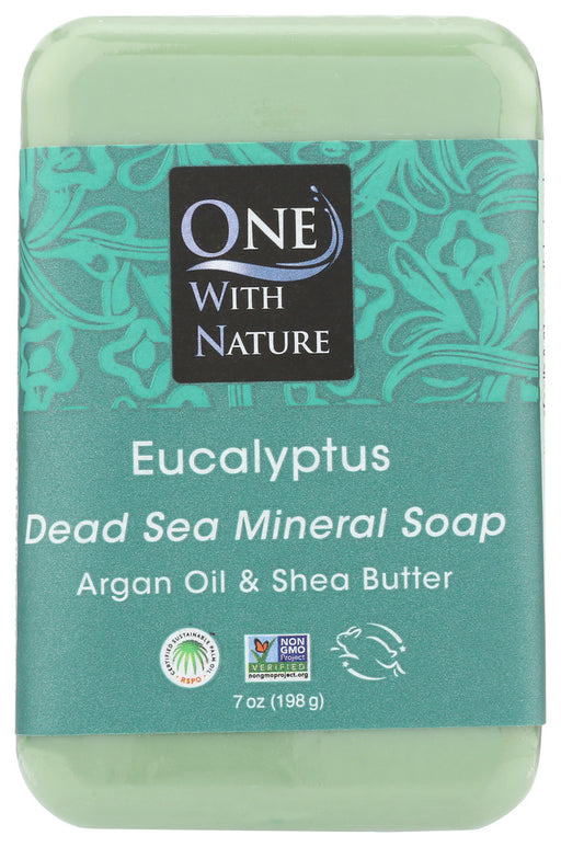 The Dead Sea's rich mineral salts deeply cleanse and tone while restoring the skin's natural pH. This unique soap combines pure Dead Sea salt, argan oil, shea butter and eucalyptus essential oil in a natural vegetable base. Triple milled* right at the source &mdash; The Dead Sea. Absolutely nothing artificial.
*Triple milling creates a higher quality, longer lasting bar.