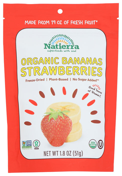 We're taking organic fruits + veggies on a freeze-dried adventure, to deliver the most crunchy and ohh so sweet bananas + strawberries that have maintained all their essential nutrients. We've selected the ripest and tastiest bananas + strawberries to bring you this healthy and delicious snack.