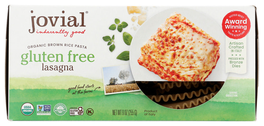 We are happy to offer classic gluten free lasagna noodles. In Italy the flat lasagna noodle is preferred over the wavy version. Our classic lasagna noodles are crafted in Italy using time-honored production methods. Our master pasta artisans use bronze dies and slow drying to create award-winning taste and texture. Jovial brown rice lasagna is as close to traditional as gluten free can be. Don't worry! If you prefer wavy noodles over flat, we offer those too.

