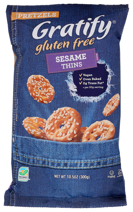 GRATIFY: Pretzel Gf Thin Sesame, 10.5 oz - No Brand For Less 